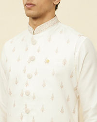 Manyavar Men Cream White Buta Patterned Jacket