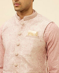 Manyavar Men Dusty Pink Floral Patterned Jacket