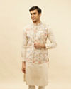 alt message - Manyavar Men Cream Beige Floral Printed Jacket image number 0