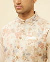 Manyavar Men Cream Beige Floral Printed Jacket