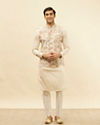 Manyavar Men Cream Beige Floral Printed Jacket