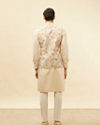 Manyavar Men Cream Beige Floral Printed Jacket