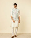 alt message - Manyavar Men Aqua Green Floral Printed Jacket image number 2