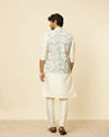 alt message - Manyavar Men Aqua Green Floral Printed Jacket image number 3