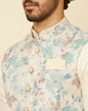 Manyavar Men Aqua Green Floral Printed Jacket