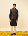 Manyavar Men Navy Blue Imperial Trellis Patterned Jacket