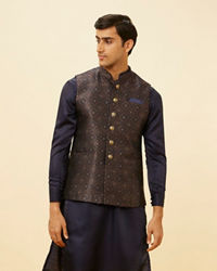 Manyavar Men Navy Blue Imperial Trellis Patterned Jacket