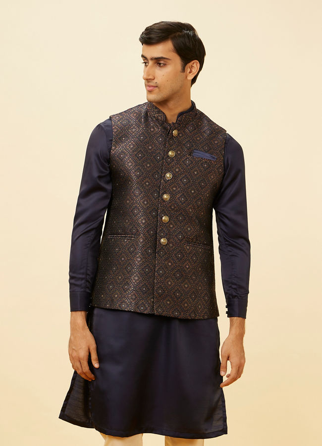 Navy Blue Imperial Trellis Patterned Jacket image number 0