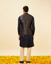 Manyavar Men Navy Blue Imperial Trellis Patterned Jacket