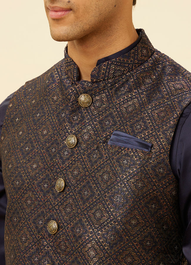 Navy Blue Imperial Trellis Patterned Jacket image number 1