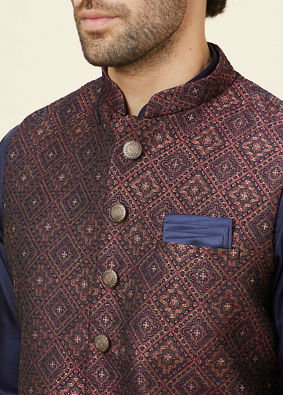 Manyavar Men Brick Red Imperial Patterned Jacket