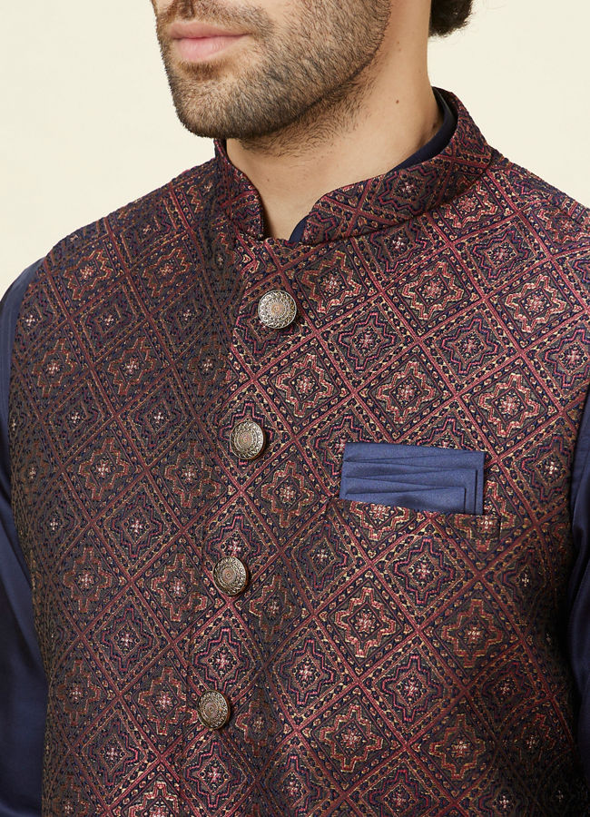 Manyavar Men Brick Red Imperial Patterned Jacket