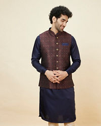 Manyavar Men Brick Red Imperial Patterned Jacket