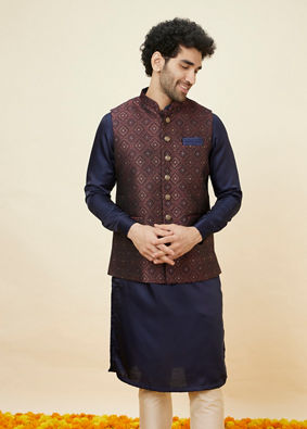 Manyavar Men Brick Red Imperial Patterned Jacket