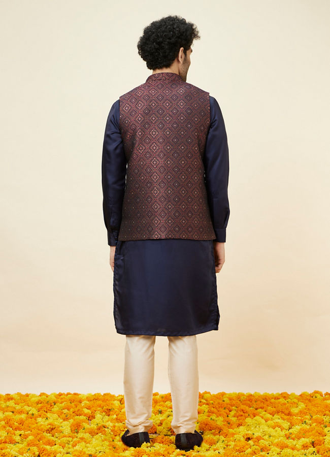 alt message - Manyavar Men Brick Red Imperial Patterned Jacket image number 3