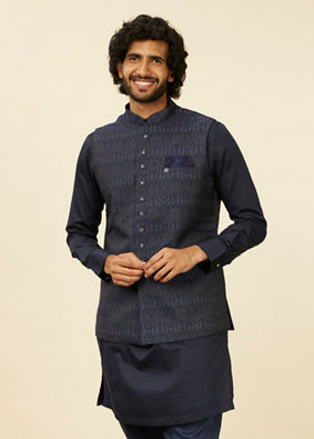 alt message - Manyavar Men Warm White Paisley Patterned Nehru Jacket