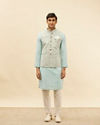 alt message - Manyavar Men Powder Blue Victorian Patterned Jacket image number 2