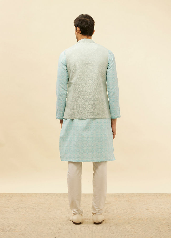 alt message - Manyavar Men Powder Blue Victorian Patterned Jacket image number 3