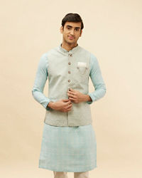 Manyavar Men Powder Blue Victorian Patterned Jacket