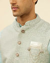 alt message - Manyavar Men Powder Blue Victorian Patterned Jacket image number 1