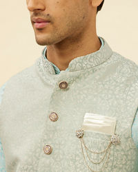 Manyavar Men Powder Blue Victorian Patterned Jacket