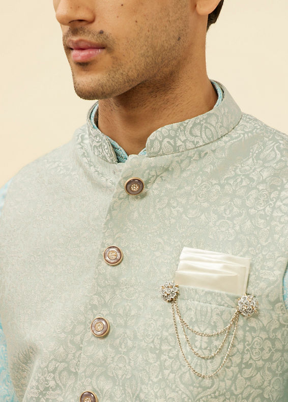 Manyavar Men Powder Blue Victorian Patterned Jacket