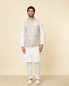 Manyavar Men Light Grey Medallion Patterned Nehru Jacket