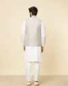 alt message - Manyavar Men Light Grey Medallion Patterned Nehru Jacket image number 3