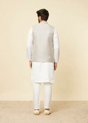 Manyavar Men Light Grey Medallion Patterned Nehru Jacket image number 3