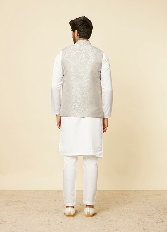 Manyavar Men Light Grey Medallion Patterned Nehru Jacket