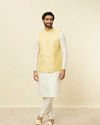 Manyavar Men Sand Yellow Medallion Patterned Jacket