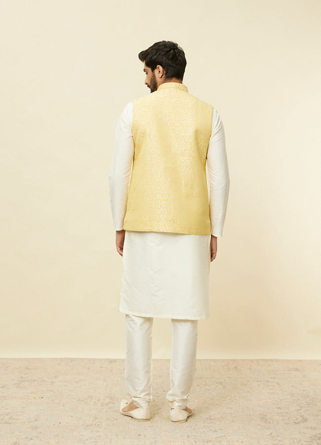 Manyavar Men Sand Yellow Medallion Patterned Jacket