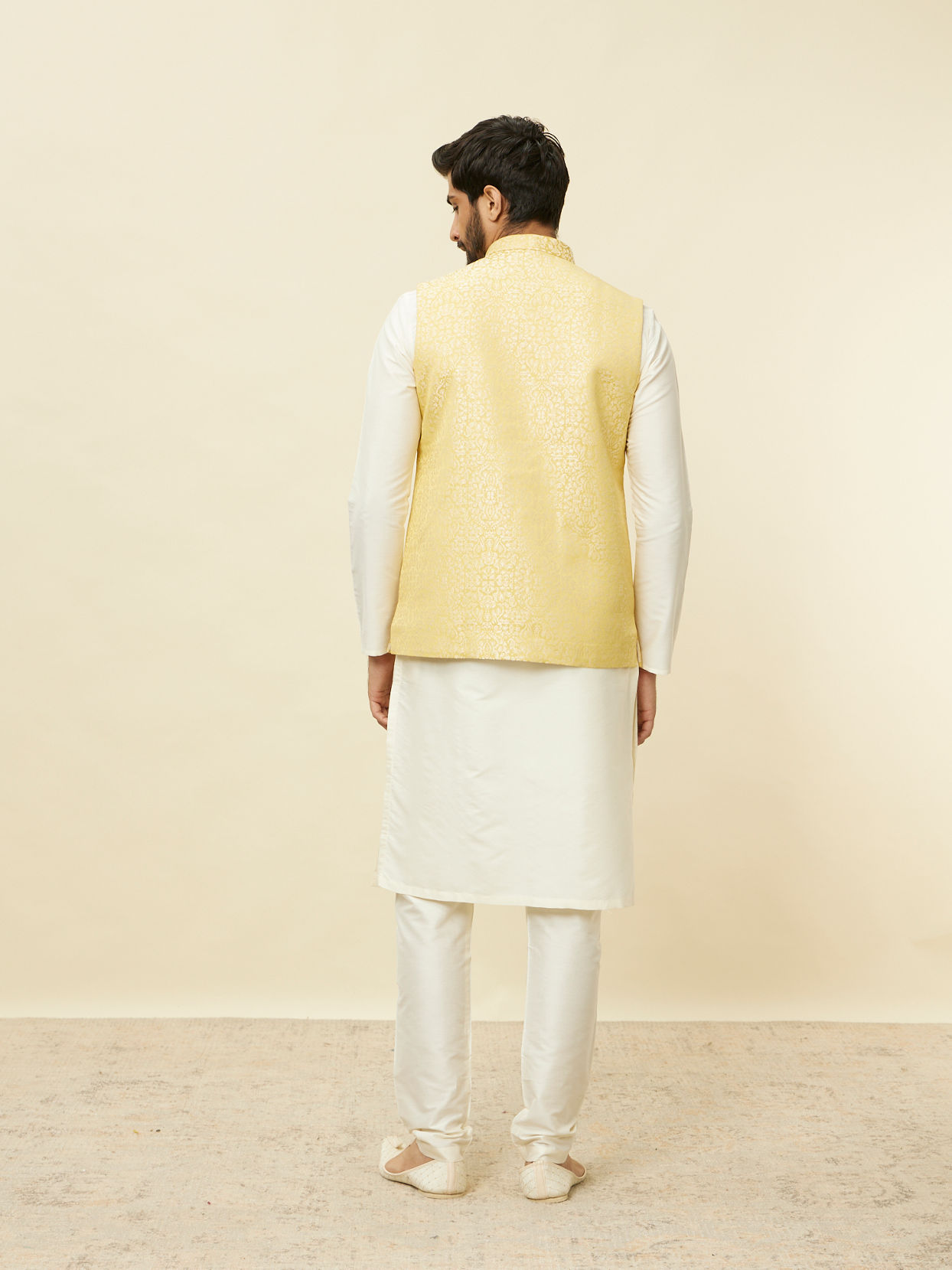 Manyavar Men Sand Yellow Medallion Patterned Jacket