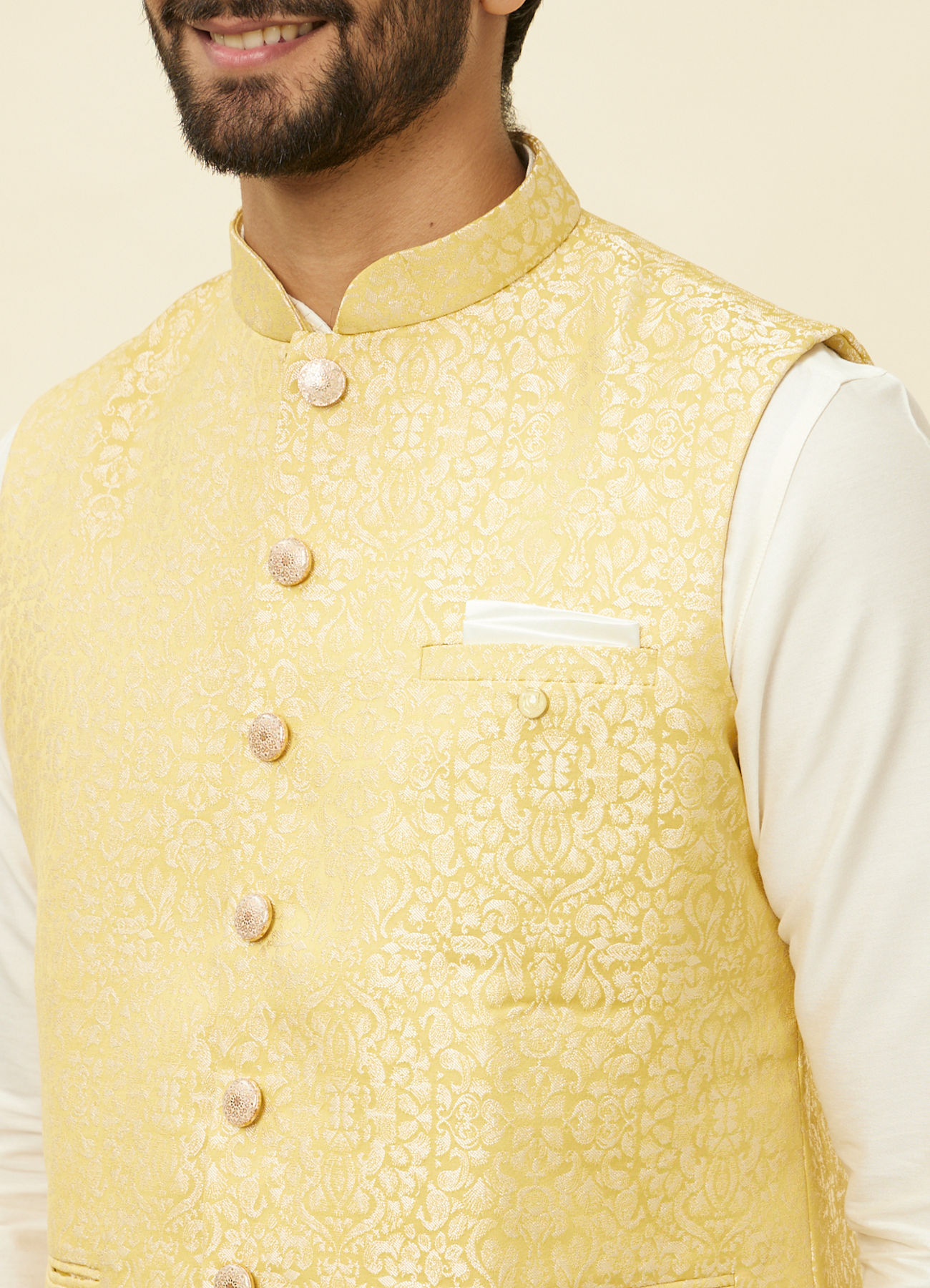 Manyavar Men Sand Yellow Medallion Patterned Jacket