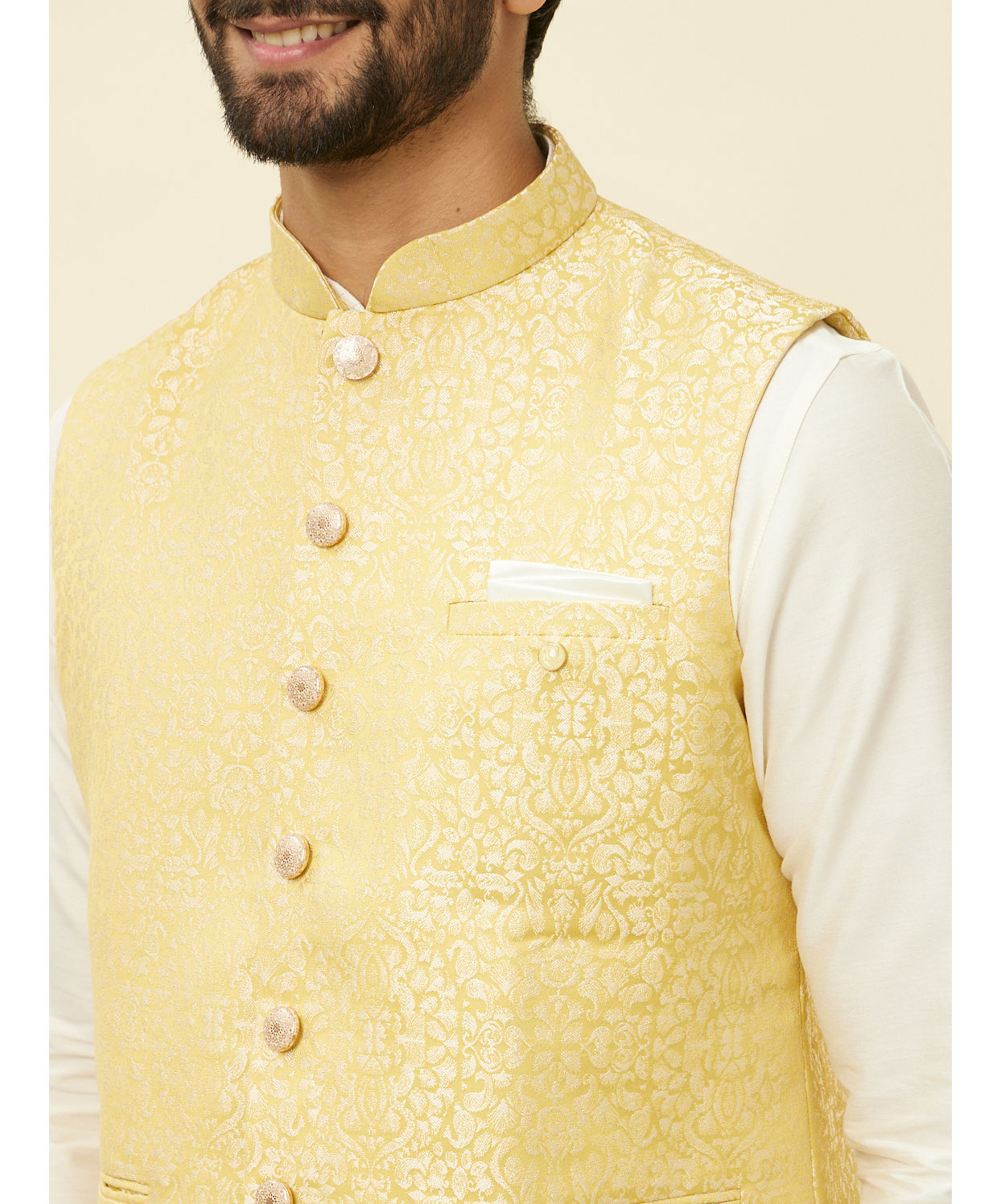 Manyavar Men Sand Yellow Medallion Patterned Jacket