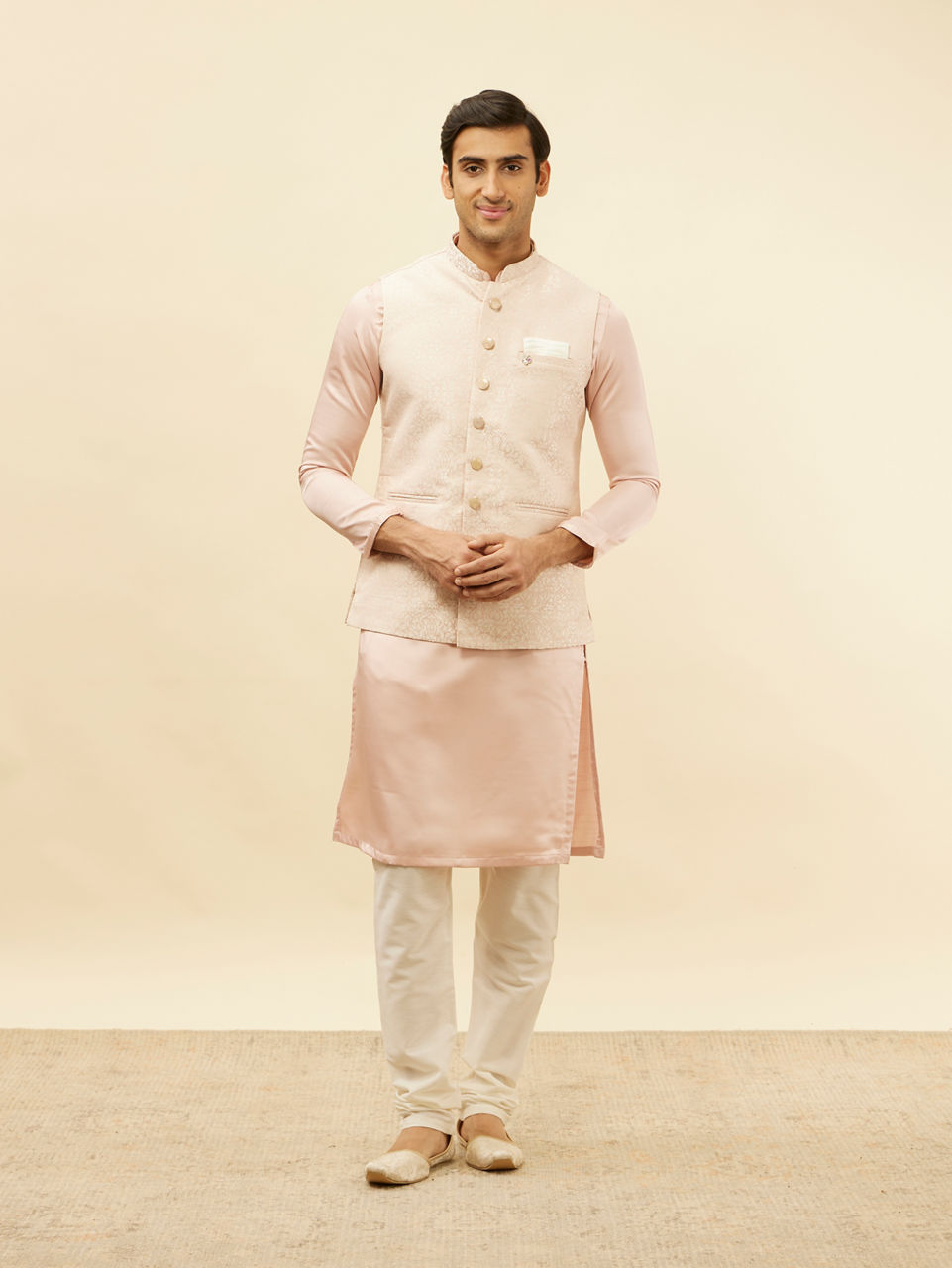 Manyavar Men Soft Pink Victorian Patterned Jacket