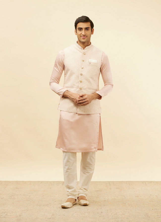 Manyavar Men Soft Pink Victorian Patterned Jacket