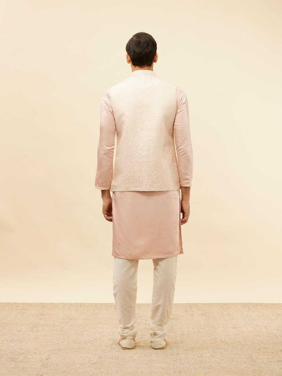 Manyavar Men Soft Pink Victorian Patterned Jacket