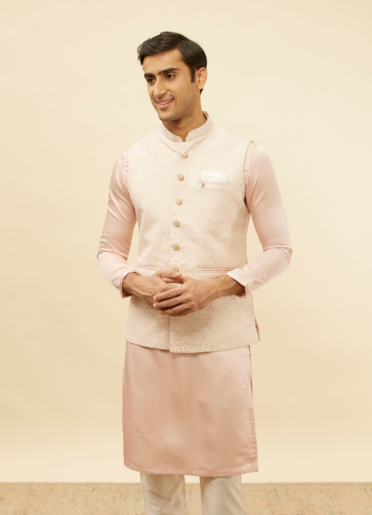 Manyavar Men Soft Pink Victorian Patterned Jacket