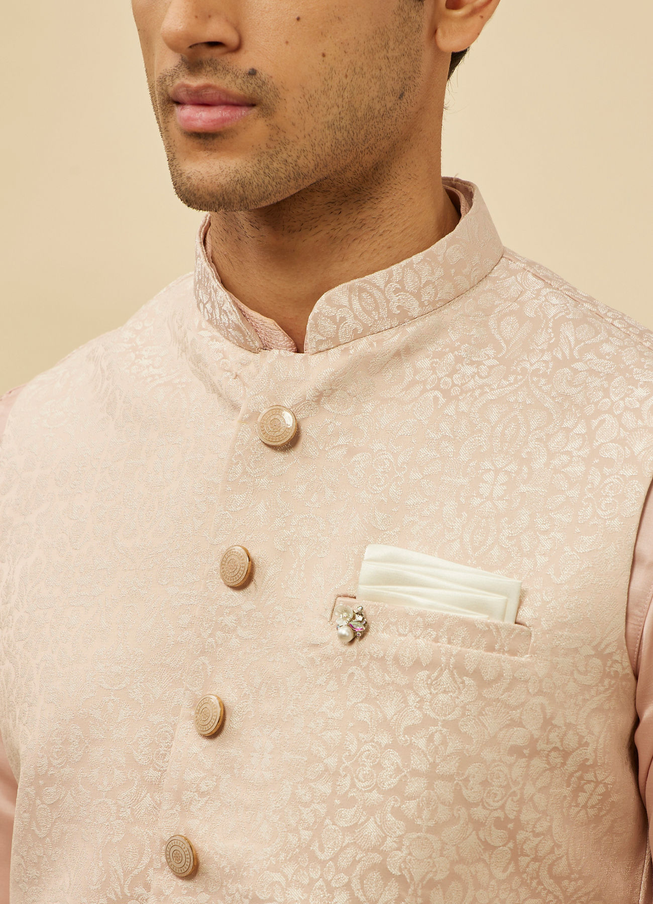 Manyavar Men Soft Pink Victorian Patterned Jacket