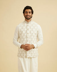Manyavar Men Warm White Floral Jaal Patterned Jacket