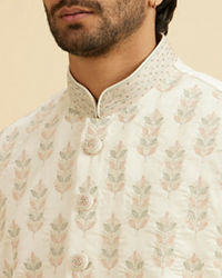 Manyavar Men Warm White Floral Jaal Patterned Jacket