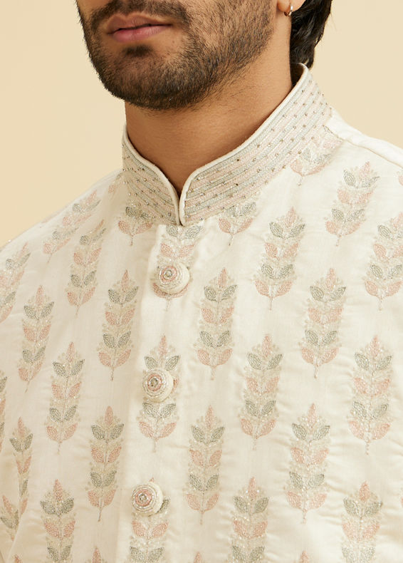 Manyavar Men Warm White Floral Jaal Patterned Jacket