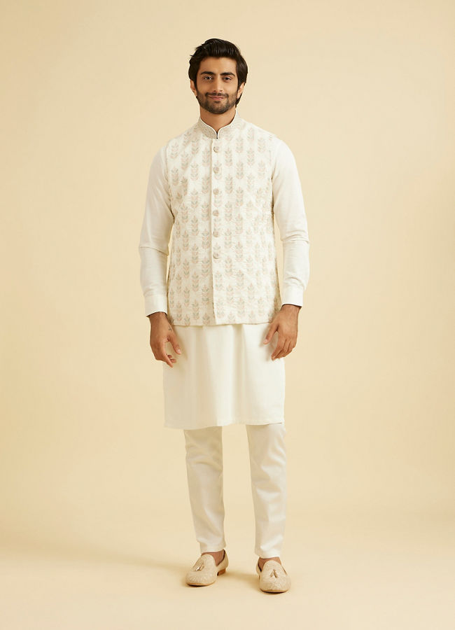Manyavar Men Warm White Floral Jaal Patterned Jacket