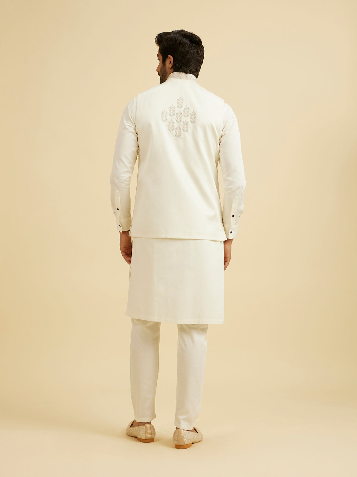Manyavar Men Warm White Floral Jaal Patterned Jacket