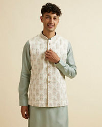 Manyavar Men Warm White Floral Jaal Patterned Jacket