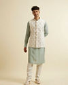 alt message - Manyavar Men Warm White Floral Jaal Patterned Jacket image number 2