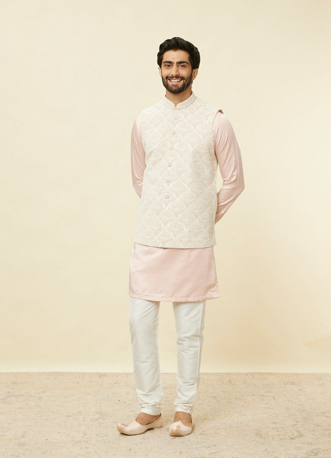 Manyavar Men Rosewater Pink Floral Patterned Jacket