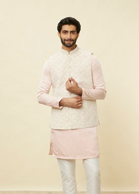 alt message - Manyavar Men Rosewater Pink Floral Patterned Jacket