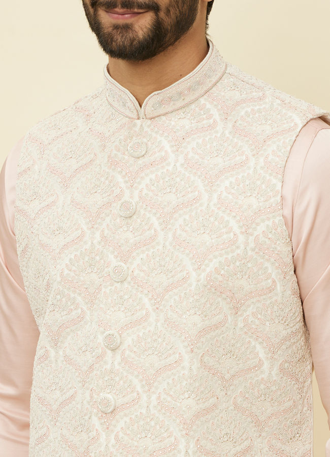 alt message - Manyavar Men Rosewater Pink Floral Patterned Jacket image number 1